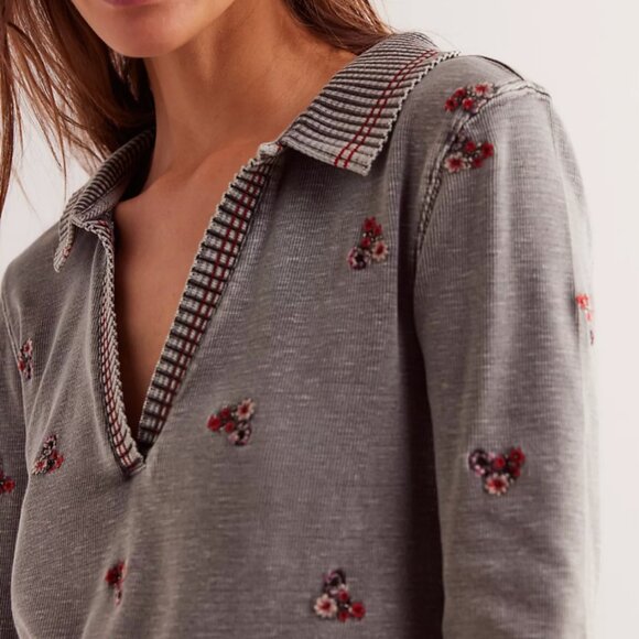Free People Alana Embroidered Henley – Size L - Picture 3 of 8